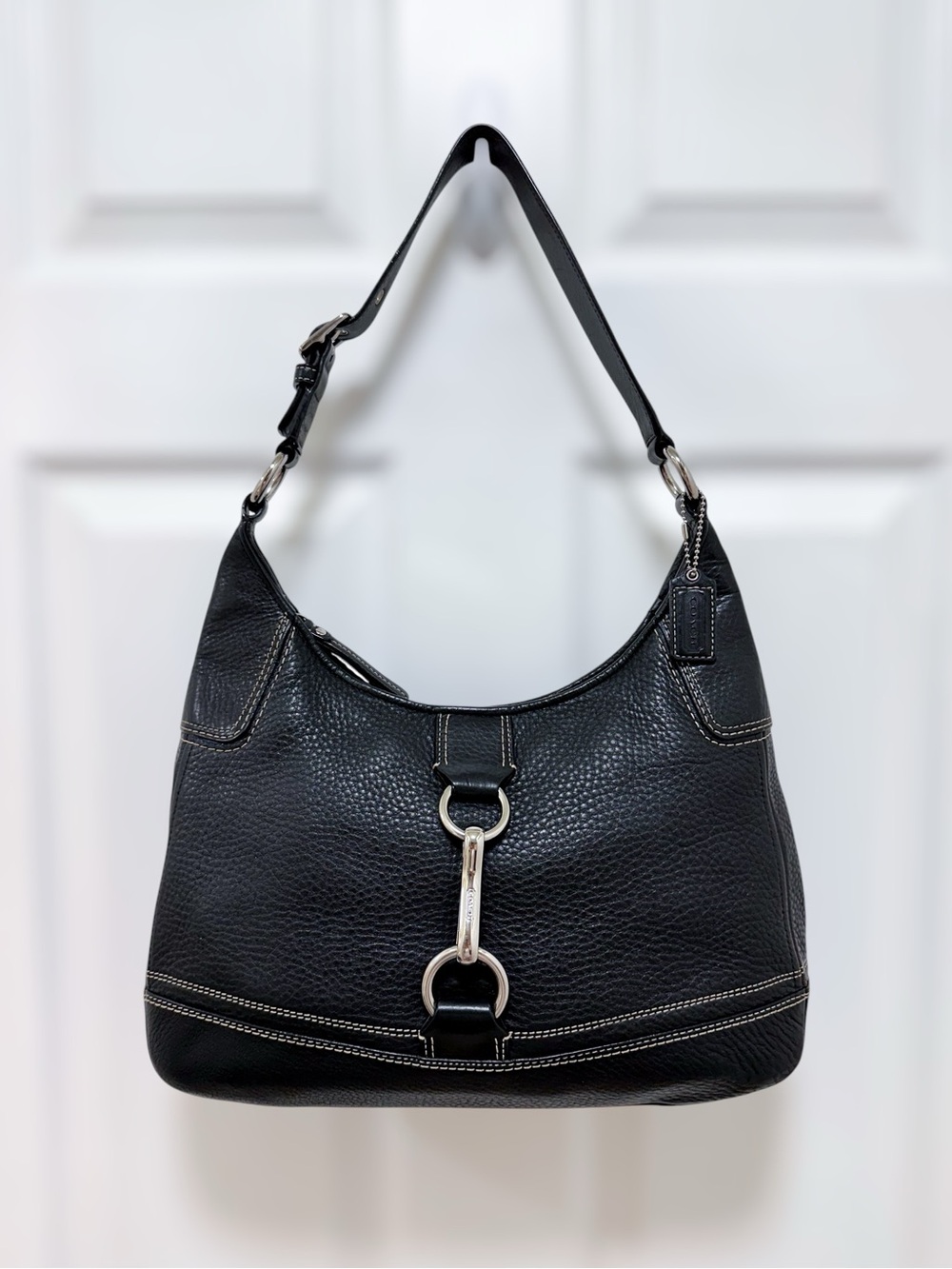 Coach Hamilton Hobo Pebbled Leather Black Shoulder Bag F13088